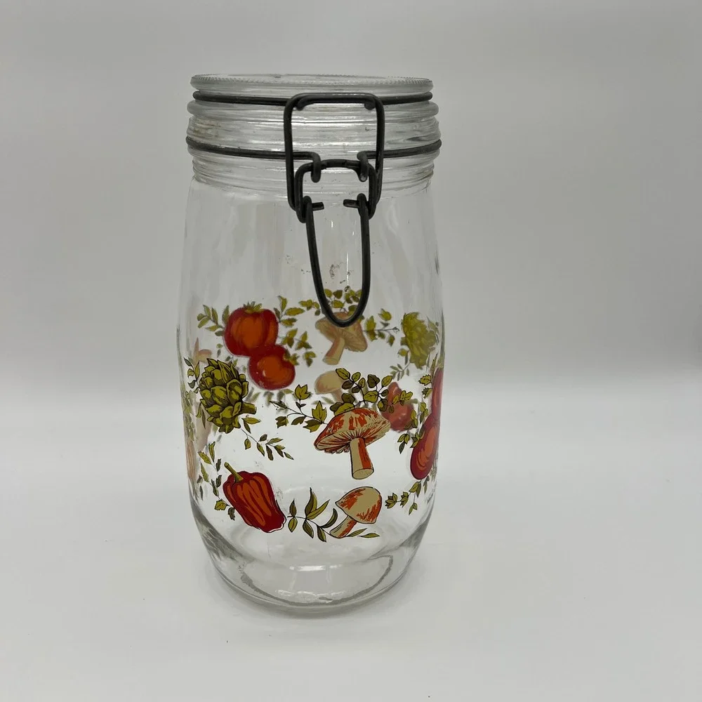 VTG Arc Franc Spice Of Life Vegetable Glass Canister Jars Set 5 Mushroom Toa